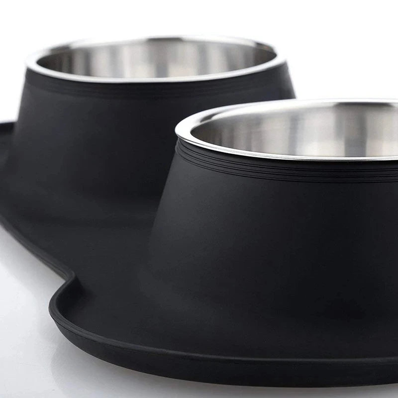 Non-slip double dog bowl with silicone mat
