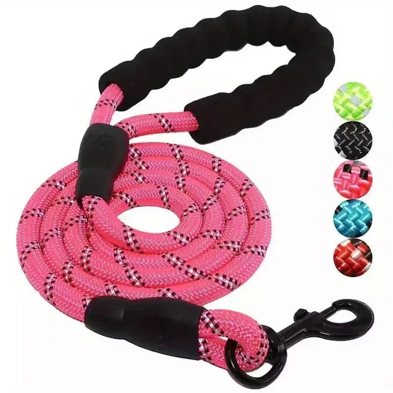 Reflective dog leash with comfortable, padded handle