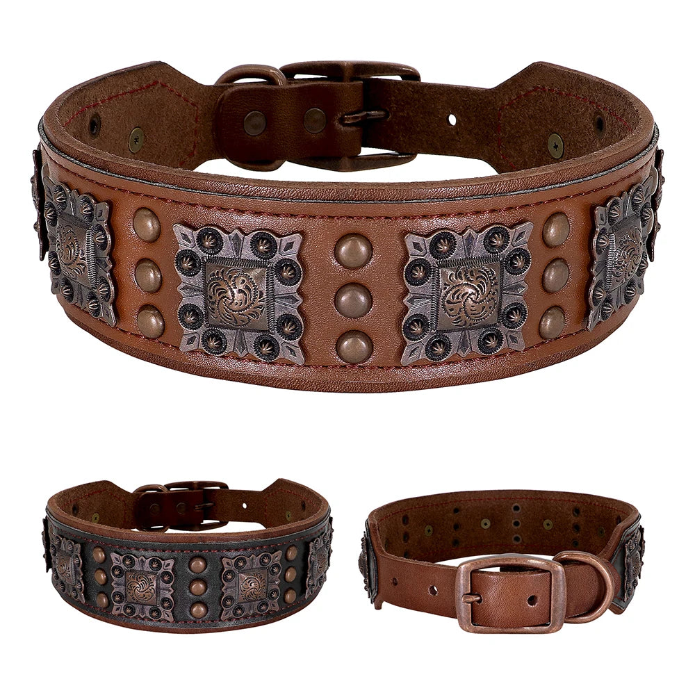 Cooles Hundehalsband mit Spikes für mittelgroße und große Hunde - echtes Leder