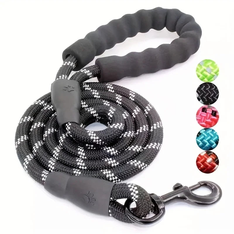 Reflective dog leash with comfortable, padded handle