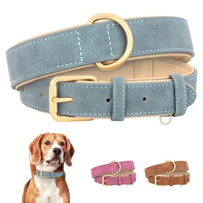 Durable leather dog collar - softly padded