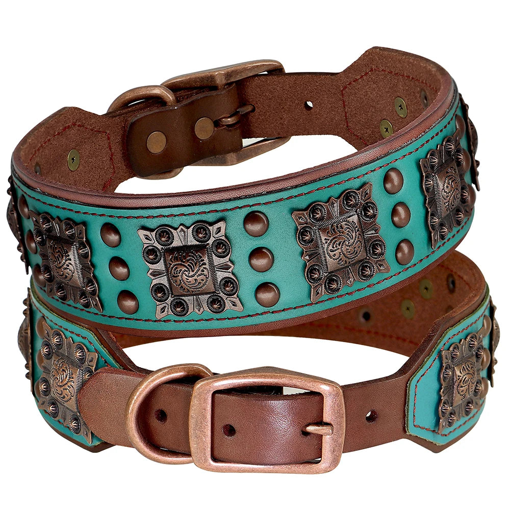 Cooles Hundehalsband mit Spikes für mittelgroße und große Hunde - echtes Leder