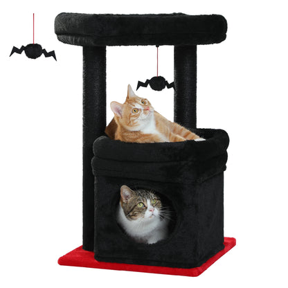 Scratching post cat tower for house cats with private, cozy cat apartment