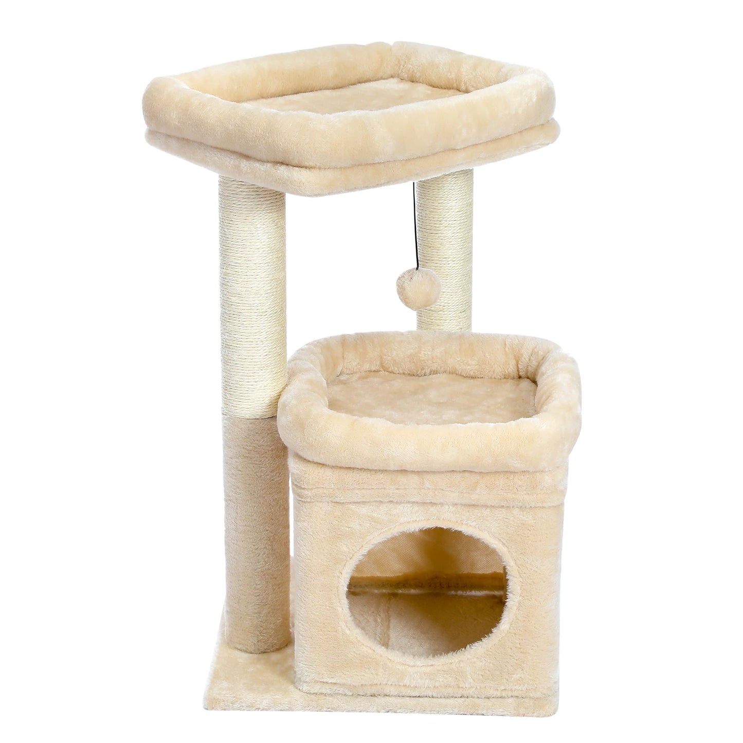 Scratching post cat tower for house cats with private, cozy cat apartment