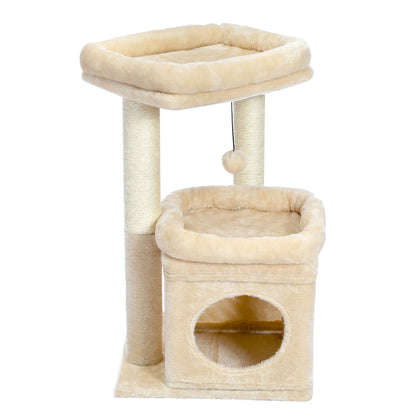 Scratching post cat tower for house cats with private, cozy cat apartment
