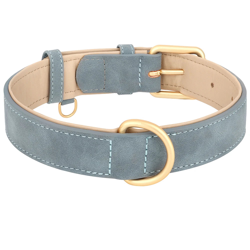 Durable leather dog collar - softly padded