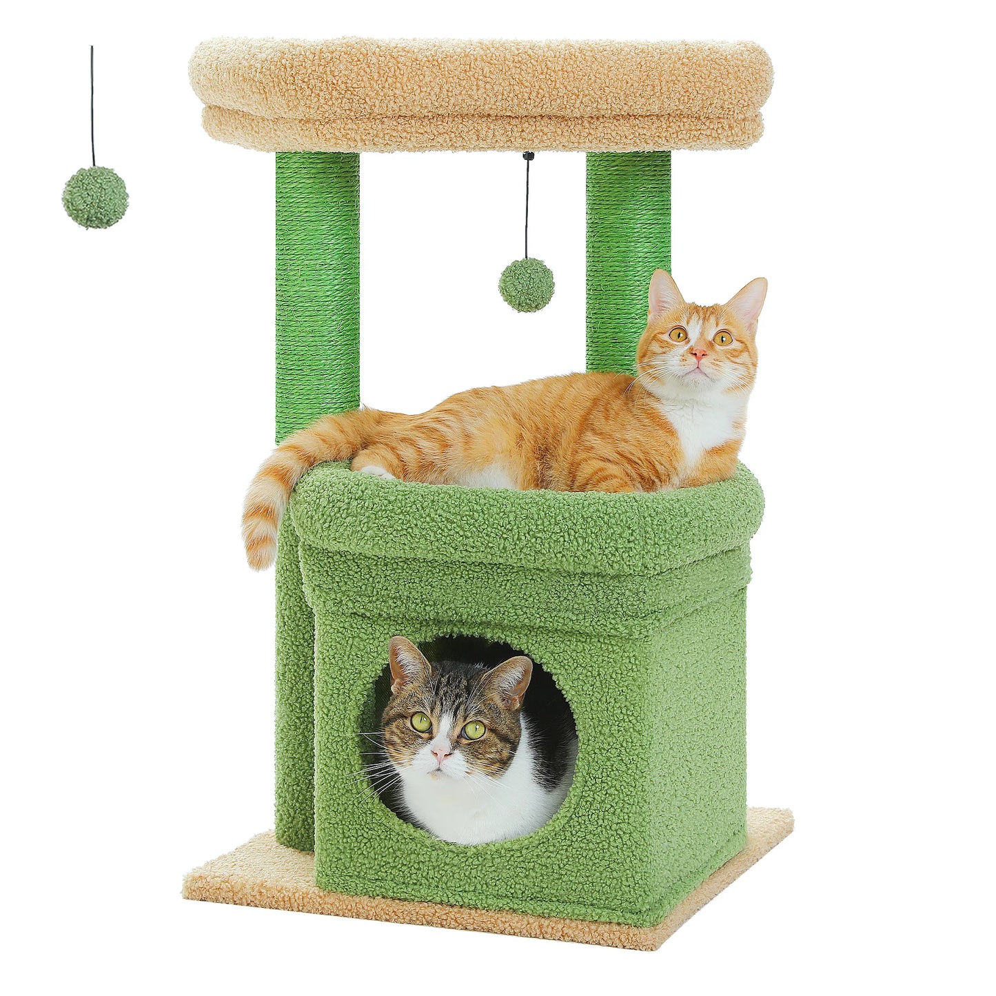 Scratching post cat tower for house cats with private, cozy cat apartment